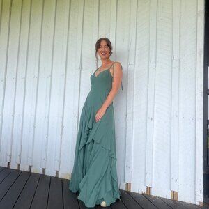 AZAZI V-neck Chiffon Tiered A-line Dress Eucalyptus Barbie™  AZAZIE 1004 Size 8